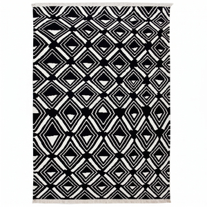 Alfombra de Lana Negra con Diseño Geométrico de Diamantes y Medallones Circulares Entrelazados, Antideslizante, Ecológica, con Flecos, para Sala de Estar - Product Image 2