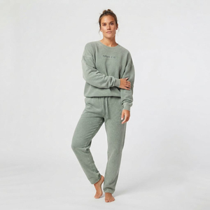 Ensemble de survêtement oversize pour femme, col rond, couleur unie, pantalon long, taille élastique, coupe ample, vêtements décontractés, 100% coton - Product Image 1