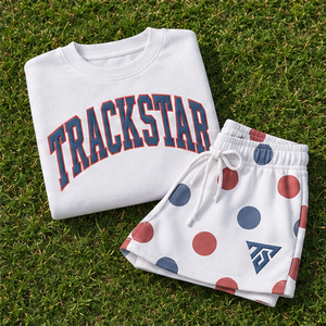 Women's <b>White</b> Jumbo Dot Varsity Crew Neck <b>2</b>-<b>Piece</b> Shorts Set Custom Casual Sportswear - Product Image 6