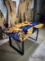 Table à manger de luxe en noyer noir avec résine bleu océan, faite à la main, 6 places, design moderne pour la maison, l'hôtel, l'entrepôt, l'entrée