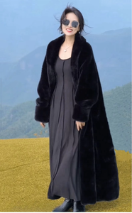 Manteau long élégant haut de gamme Nesta Sports pour femme avec col de style nouveau, style décontracté, imitation fourrure de vison, doublure en polyester - Product Image 3