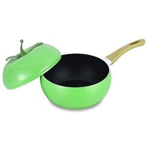 Ensemble de casseroles en forme de pomme verte, 1 pièce, revêtement antiadhésif en émail, aluminium, poignées en plastique, couvercles en verre + silicone - Product Image 5