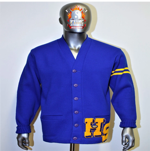 Pull cardigan universitaire vintage en acrylique sans marque, qualité export 2025, style années 60, bleu - Product Image 1