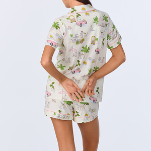 Conjunto de Pijama Corto de Algodón para Mujer, Pijama de Manga Corta de 2 Piezas con Botones y Ribete Estampado - Product Image 6