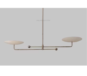 Mid Century Modern Linear Adjustable Height LED Chandelier Antique Brass Double Disc Ceiling <b>Light</b> Minimalist 2 <b>Light</b> Italian - Product Image 3