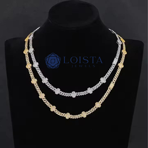 LOISTA Moissanite <b>Statement</b> <b>Necklace</b> 925 Silver 18K Gold Plated Figaro Chain Flower Pave Setting Unisex Party Jewelry - Product Image 1