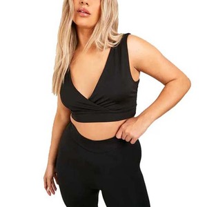 <b>Black</b> Wrap Front Sports Bra Cropped V Neck Sleeveless Activewear <b>Top</b> - Product Image 4
