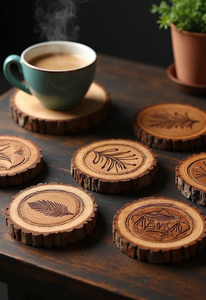 Fabricante de posavasos de madera natural sin terminar, piezas de madera para posavasos, círculos artesanales, Navidad - Product Image 6