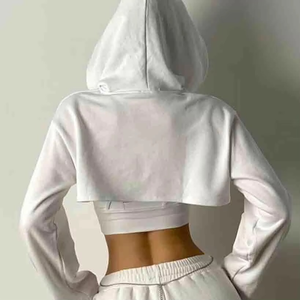 Sudadera con Capucha Corta Personalizada de Última Moda para Mujer, Diseño Sólido, Sudadera Corta con Logotipo Estampado en la Parte Delantera, 100% Algodón - Product Image 4