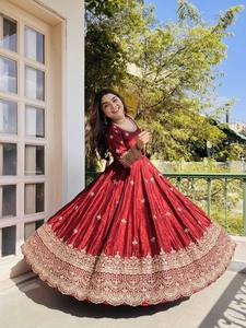 <b>Women</b> Traditional Red Silk Sharara Set With Heavy Embroidery Floor-Length Loose Fit <b>Wedding</b> <b>Dress</b> India Pakistan Style <b>Suit</b> Set - Product Image 4
