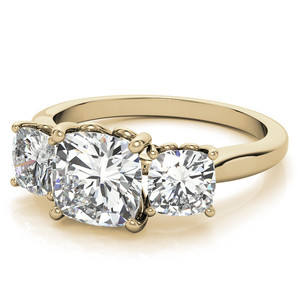 Luxury 18k SOLID Gold Cushion Cut Lab Grown <b>Diamond</b> Three Stone <b>Ring</b> With Scroll Accents Engagement <b>Ring</b> For Women And Girls - Product Image 3