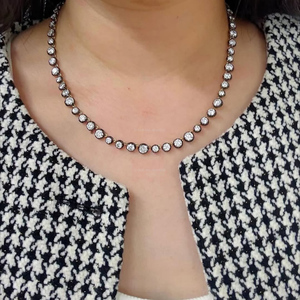 สร้อยคอเพชรทรงกลมแบบเทนนิส OEC, สร้อยคอทองคำขาว 14K ชุบโรเดียมสีดำ, สร้อยคอเพชรทรงยุโรปโบราณแบบวินเทจ - Product Image 1