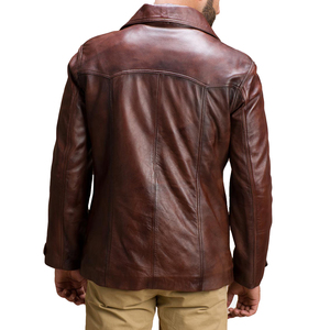 Men Dark Brown Classic Leather Turn-<b>down</b> Collar Bomber Jacket Zipper Closure Waterproof Breathable Windproof Vintage Style Slim - Product Image 6