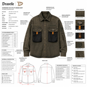 Wholesale Dirty Olive Cotton Utility Shirts For Roomy Unisex Cyber Y2K Streetwear Overdyed Cargo Pocket <b>Jacket</b> - Product Image 6