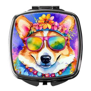 Corgi Hippie Dawg Compact Folding <b>Handheld</b> Makeup <b>Mirror</b> Portable Decorative Travel Gift for Women and Girls - Product Image 1