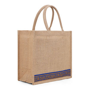 Sac de courses en jute écologique réutilisable avec poignées, motif géométrique, taille moyenne, poignées en corde pour les courses quotidiennes et le transport du vin - Product Image 2