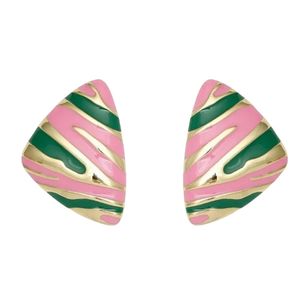 Pendientes de Oro de 14K con Estampado Animal Rosa y Verde, Joyería de Moda para Mujer, Pendientes Elegantes con Patrón, Accesorio de Regalo para Fiestas - Product Image 1