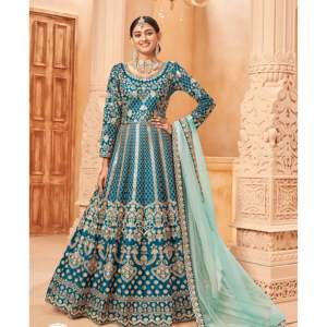 Designer Anarkali Gown with Bottom and Dupatta for Parties Made of <b>Silk</b> - Product Image 3