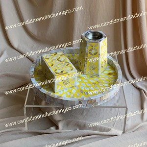 Yellow Mop <b>Mosaic</b> Eco-Friendly Antique Imitation Candle Holder Set Natural Craft Tray and <b>Vase</b> Decor for Home Wedding Table - Product Image 5