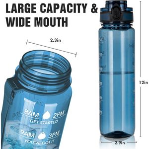Bottiglia d'Acqua Durevole da 32oz in Tritan con Indicatore di Tempo Motivazionale, Senza BPA, Antigoccia, per Palestra, Viaggi, Casa, Scuola e Sport - Product Image 3