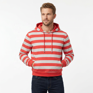 Sudadera con Capucha a Rayas Unisex, Corte Regular, Tejida, Informal, para Otoño, con Patrón Rojo y Blanco - Product Image 3