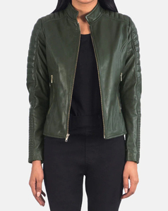 Genuine <b>Leather</b> Printed Vintage Women Motorcycle <b>Jacket</b> Full Sleeve Stand Collar Zipper Closure Autumn Wear Cheap Price Low MOQ - Product Image 2