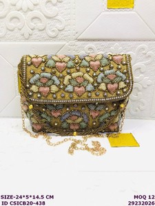 Luxury Handmade Satin Beaded Embroidered Evening <b>Clutch</b> Bag for Women | Floral Bridal <b>Wedding</b> Party Purse Detachable Shoulder - Product Image 2