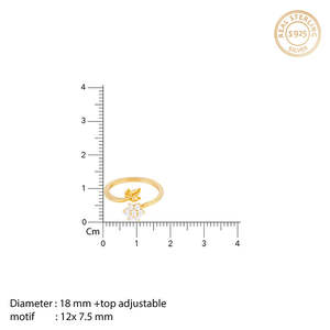Bague ajustable à motif floral avec diamants de laboratoire et accent feuille, bijoux minimalistes d'inspiration naturelle pour femme - Product Image 3