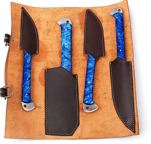 Custom Handmade Four-Piece Ambidextrous Chef <b>Set</b> Straight Edge Durable <b>Sharp</b> Damascus Steel Blades Resin Handle Leather - Product Image 5