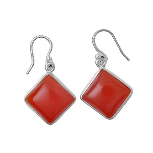 Vintage Style 925 <b>Sterling</b> <b>Silver</b> <b>Earrings</b> Beautiful Natural Carnelian Gemstone <b>Hoop</b> Rhodium Plated Fine Jewelry - Product Image 1