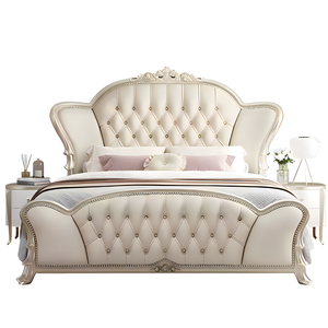 Royal Tufted Fabric <b>Bed</b> High <b>Headboard</b> Queen <b>King</b> <b>Size</b> Luxury Antique Carved Bedroom Furniture Sets Wedding Princess <b>Bed</b> - Product Image 6