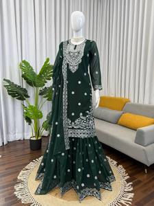 Ensemble 3 pièces moderne pour femme en faux georgette 9000, avec haut, bas et dupatta, pour mariage et soirée, séchage rapide - Product Image 5