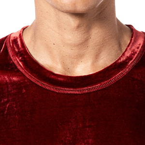 Men's Red Velour T-Shirt Summer Style Long Sleeve Velvet Tee Shirts Men Crew Neck Street Fashion Velvet TShirt Mens - Product Image 3