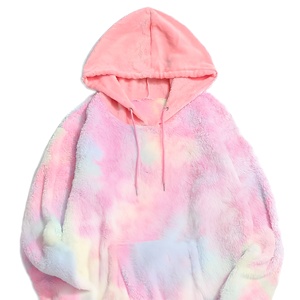 Sweat à capuche oversize en molleton tie-dye unisexe, chaud pour l'hiver, coupe classique avec poche, couleurs rose pastel - Product Image 1