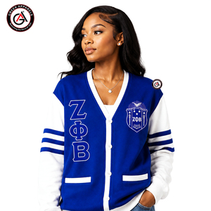 เสื้อคาร์ดิแกนอะคริลิกปักลาย Zeta Phi Beta สำหรับผู้หญิง |   เสื้อคาร์ดิแกนปักลาย ZOB Sorority สำหรับผู้หญิง สไตล์สั่งทำพิเศษ - Product Image 1