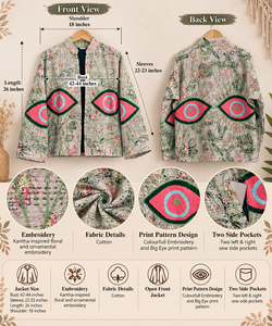 Veste Kantha brodée Suzani vert clair, manteau bohème floral fait main pour femme, manteau bohème pour femme avec broderie motif œil - Product Image 3