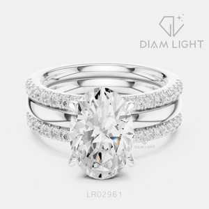 Bague de fiançailles de luxe en or blanc 14 carats avec diamant de laboratoire certifié IGI 3,63 carats, taille ovale, F+ VS+, pavé - Product Image 1