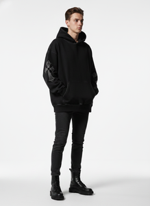 Custom Embroidered Cross Pattern Black Full Zip Cotton Streetwear Hoodies <b>for</b> <b>Men</b> Custom Logo Bulk Apparel Manufacturing - Product Image 5