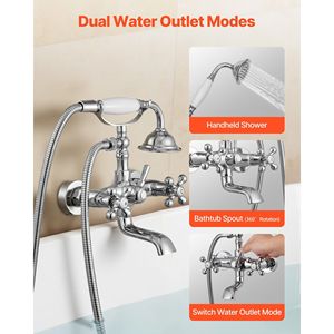 Rubinetto Vintage Cromato Lucido per Vasca da Bagno con Piedini a Artiglio, Miscelatore a Parete per Vasca con Doccetta per Bagno e Doccia - Product Image 4