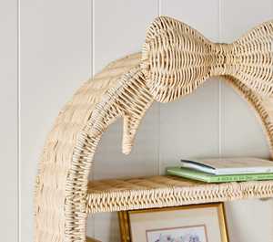Bowknot Design Rattan <b>wall</b>-<b>mounted</b> <b>shelf</b> for kids Woven Floating Storage Rack Boho Nursery <b>Wall</b> Decor Storage Display <b>Shelf</b> Pack - Product Image 2