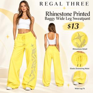 Pantalón de chándal de pierna ancha para mujer con estampado de pedrería, 100% algodón polar, pantalón de pijama oversize para mujer con bolsillo lateral, pantalón de chándal holgado - Product Image 1