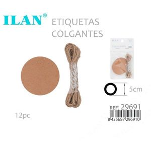 Etichette rotonde in cartoncino Ilan da 5 cm con cordino, 12 pezzi, per etichettatura abbigliamento - Product Image 3