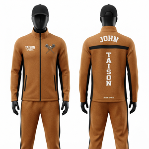 Traje de Entrenamiento de Lacrosse para Hombre, 320 GSM, Poliéster Interlock Premium, Color Camel con Paneles Laterales Negros, Sublimación Personalizada, Bordado e Impresión - Product Image 5