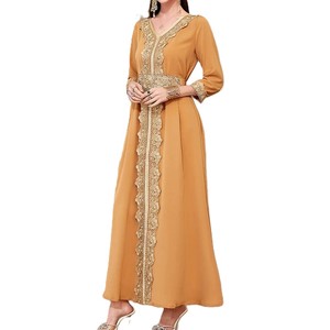 Caftan marocain en mousseline de soie, robe longue élégante, vêtements traditionnels pour femmes, caftan marocain style soie, robe de mariée - Product Image 1
