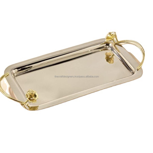 Metal Serving Tray With Handles <b>Mirror</b> Polish High Quality Decorative Trays Hot Sell Fruits Tea Snacks Tray Custom Size - Product Image 1