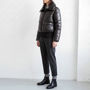 TASHU INTERNATIONAL – Blouson matelassé noir en similicuir PU pour femme, style Y2K, col rabattu, fermeture éclair, coupe courte, épais, hiver, manches bouffantes - Product Image 3