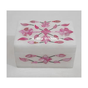 Looking So Gorgeous White Marble With Fine Finishing Square Shape And Inlay Blue Mother Of Pearl Jewelry <b>Gift</b> <b>Box</b> For <b>Ramadan</b> - Product Image 2