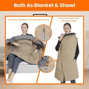 Coperta Elettrica USB Riscaldata a 6 Zone, 3 Livelli di Calore, 5V, Doppio Interruttore, Poncho Sciarpa Avvolgente con Cerniera e Fori per le Braccia, Lavabile, per Auto/Batteria - Product Image 3