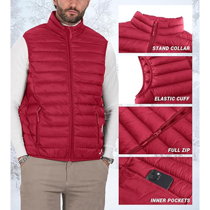 Lightweight Puffer Vest Classic Red Down <b>Padded</b> Sleeveless Jacket for Men Casual Quilted Gilet Body Warmer - Product Image 2