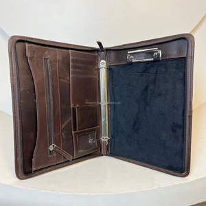 Portafolio de cuero con cremallera labrado a mano al por mayor, carpetas de archivos con clip, A4 carpeta de documentos, carpeta multifunción, carpetas de archivos - Product Image 6